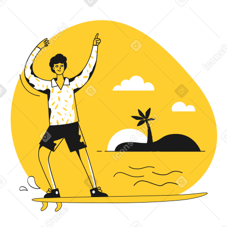 Mann reitet im urlaub auf einem surfbrett PNG, SVG