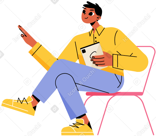 Man sitting on a chair with tablet Illustration in PNG, SVG