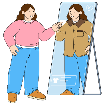 Woman trying things on in smart mirror before buy PNG, SVG