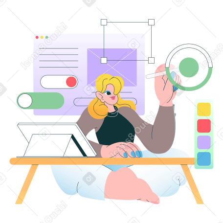 웹 디자인에서 일하는 여자 PNG, SVG