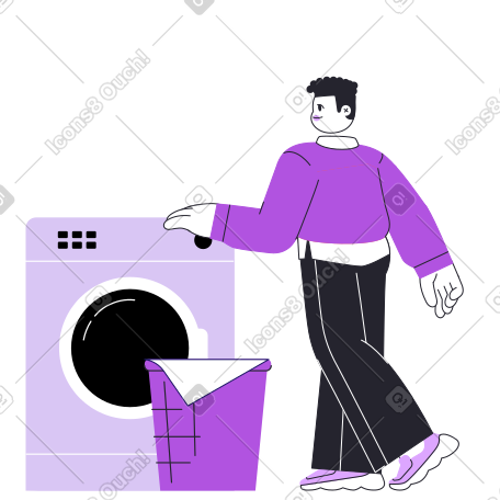 在洗衣机里洗衣服的男人 PNG, SVG