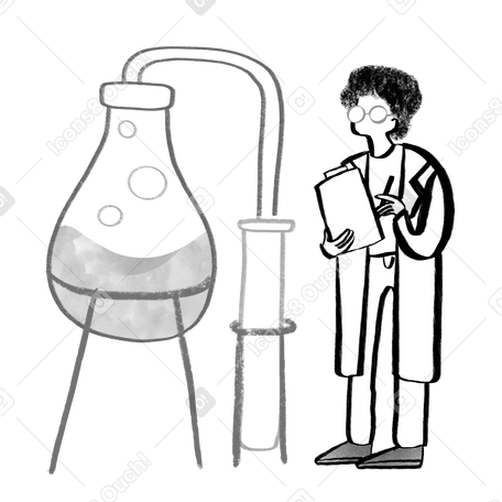 Black and white scientist looking at chemical experiment PNG, SVG