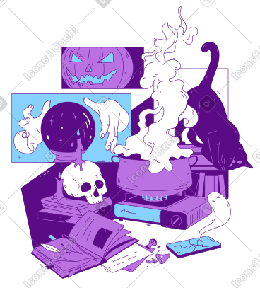 Ilustração animada de Halloween items and witchy atmosphere em GIF, Lottie (JSON), AE