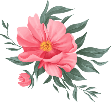 작은 꽃봉오리와 잎이 있는 커다란 분홍색 꽃 PNG, SVG
