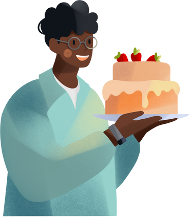 smiling young man holding birthday cake PNG, SVG