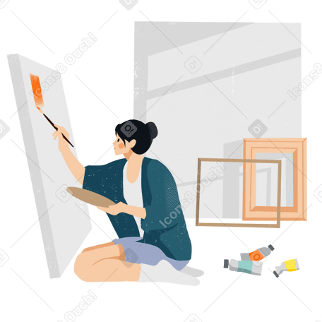 young woman painting on canvas Illustration in PNG, SVG