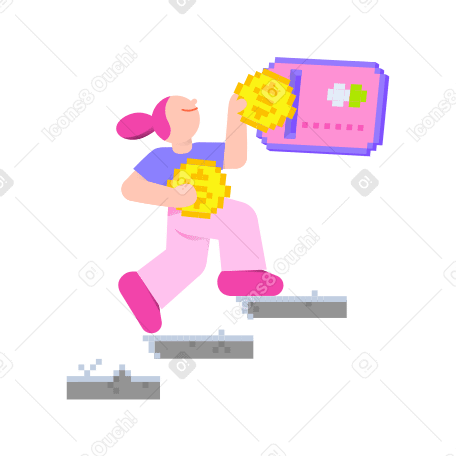 Woman putting money in a digital wallet animated illustration in GIF, Lottie (JSON), AE