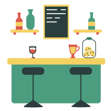 Bar counter with alcoholic drinks PNG, SVG
