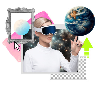Woman exploring metaverse and virtual reality PNG, SVG