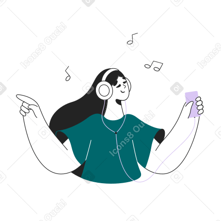 Girl listening to music on the player Illustration in PNG, SVG