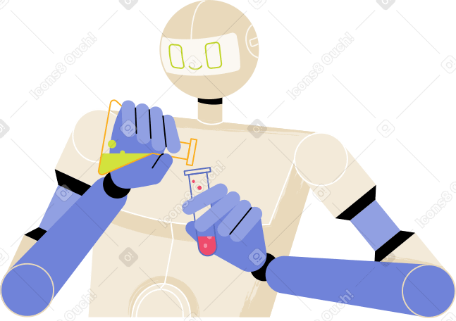 laboratory robot with test tubes Illustration in PNG, SVG