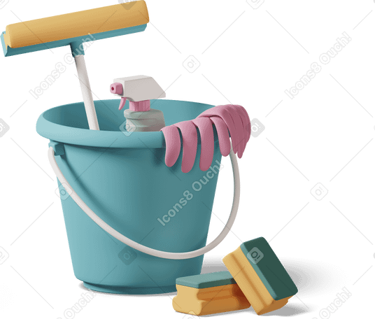 3D cleaning supplies Illustration in PNG, SVG