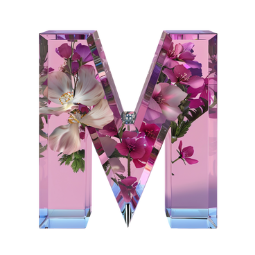 Letra m de cristal con flores en el interior. PNG, SVG