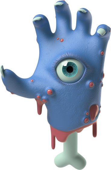 Blue zombie hand with an eye on the palm PNG, SVG