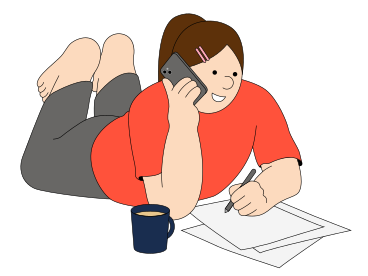 Женщина разговаривает по телефону и делает заметки  в PNG, SVG