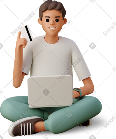 3D young man shopping online PNG, SVG