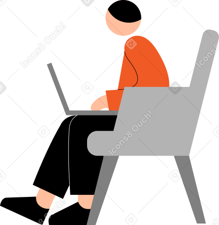 Молодой человек сидит в кресле с ноутбуком в PNG, SVG