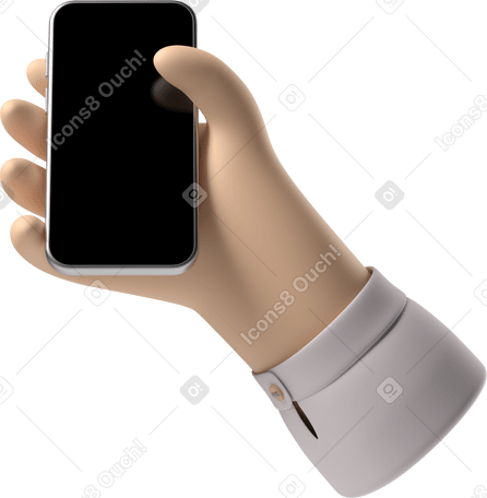 3D Рука с бледной кожей держит телефон в PNG, SVG