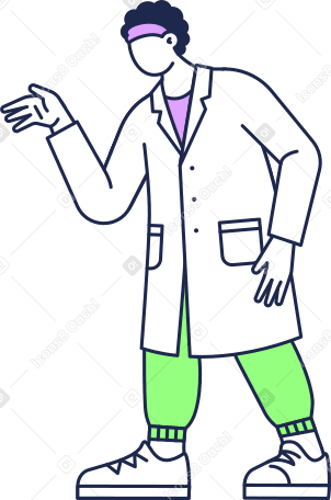 Homme en blouse de laboratoire levant la main PNG, SVG