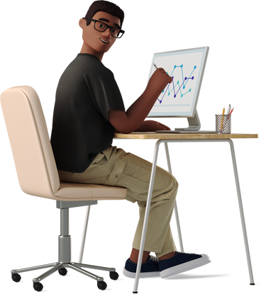 man turned around while working at the computer PNG, SVG