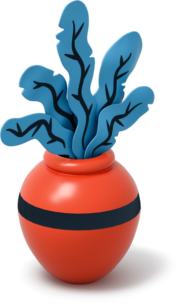 Голубое комнатное растение в красном горшке в PNG, SVG