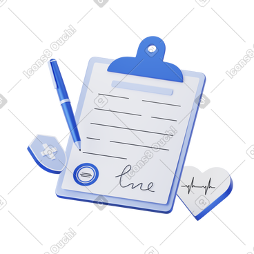 Signed health insurance policy on clipboard animated illustration in GIF, Lottie (JSON), AE