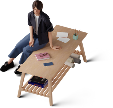 isometric view of young woman sitting on coffee table PNG, SVG