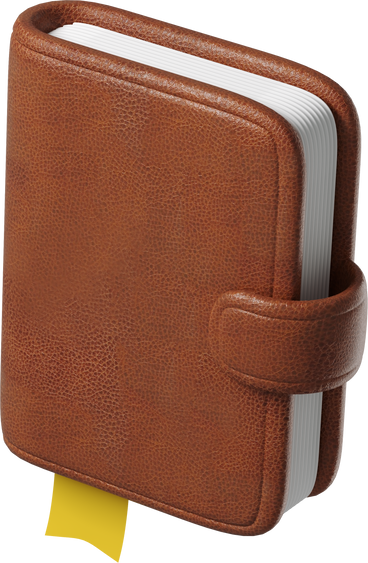 brown leather diary with yellow bookmark PNG, SVG