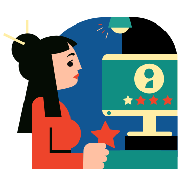 Woman rating a service online PNG, SVG