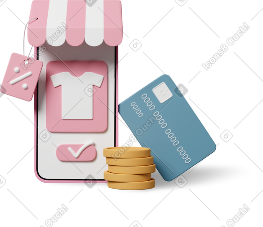 3D online shopping money card PNG, SVG