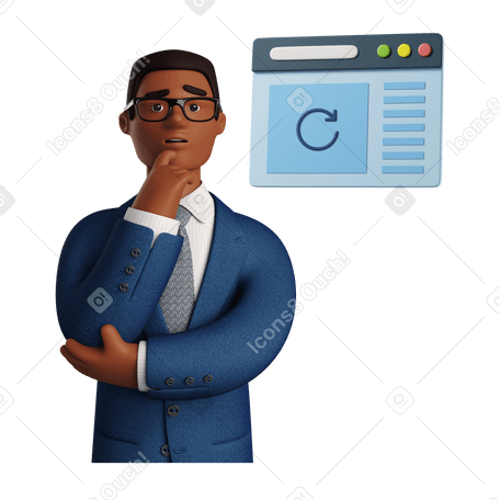 3D Businessman waiting for a web page to load Illustration in PNG, SVG