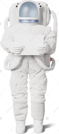 3D astronaut holding blank sign Illustration in PNG, SVG
