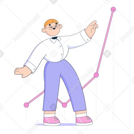 Man shows the peak on the graph Illustration in PNG, SVG