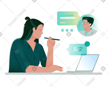 Woman learning a new language online PNG, SVG