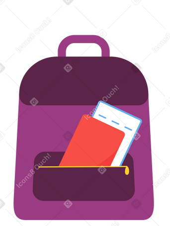 Travel backpack with passport and air ticket Illustration in PNG, SVG