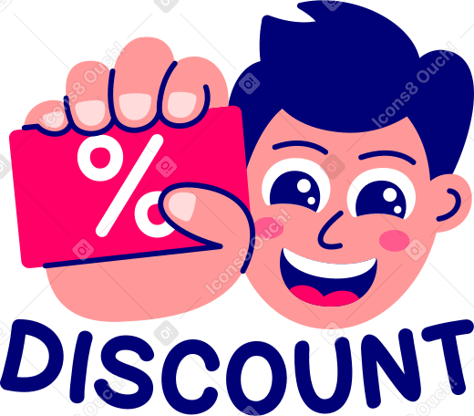 lettering discount with a man and card Illustration in PNG, SVG