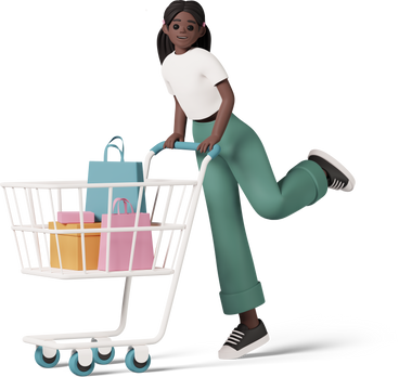 black girl with shopping cart PNG, SVG