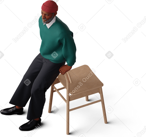 3D Vue isométrique d'un homme appuyé sur une chaise PNG, SVG