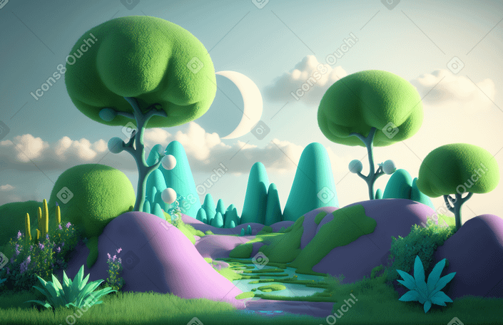 3D fantasy forest background Illustration in PNG, SVG