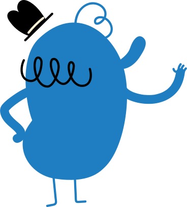 the blue character is standing with his back with his hand up PNG, SVG