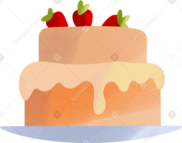 two tiered strawberry cake on a plate Illustration in PNG, SVG