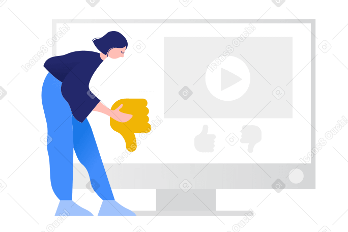 Женщина ставит дизлайк под видео в PNG, SVG