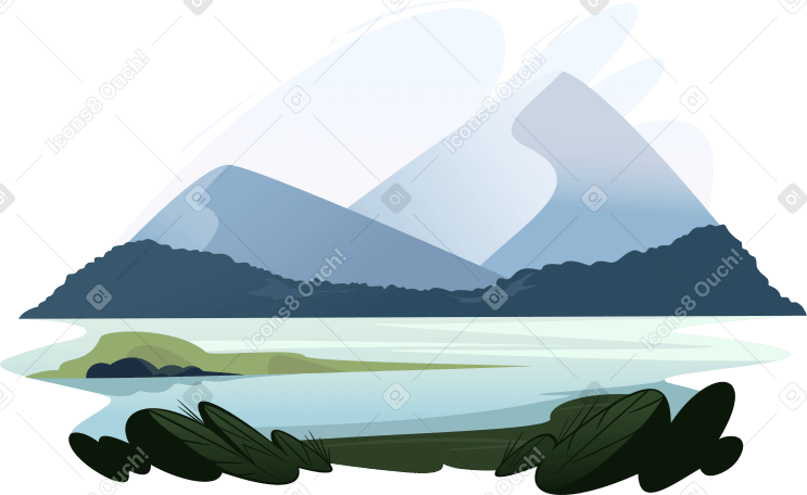 mountain lake animated illustration in GIF, Lottie (JSON), AE