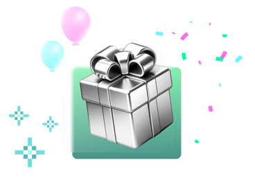 Gift box with balloons, confetti PNG, SVG