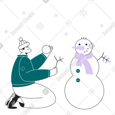 冬天堆雪人的男人 PNG, SVG