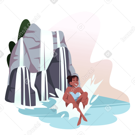 Girl jumping into the waterfall PNG, SVG