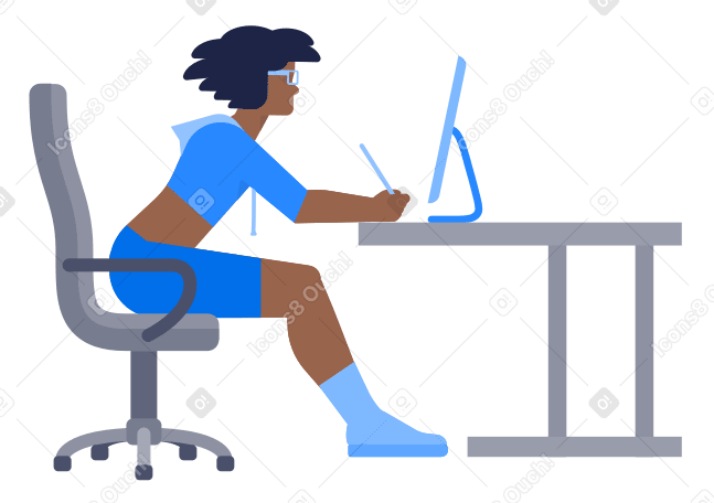 パソコンをする女の子 のアニメーションイラスト、GIF、Lottie (JSON)、AE