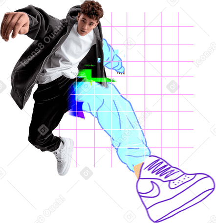 young man jumping into vr PNG, SVG