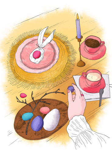 Uova decorate sul tavolo delle vacanze di pasqua PNG, SVG