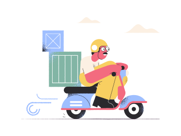 Man on motorbike delivering parcels PNG, SVG